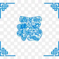蓝色中国风福字装饰图案
