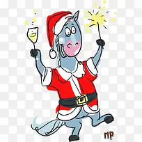 卡通绘画圣诞节蓝色小马