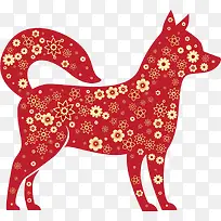 春节红色剪纸小狗