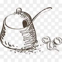 手绘复古咖啡壶线稿