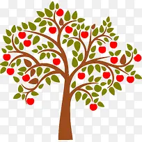 手绘卡通红色苹果树
