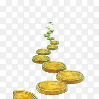 铺成一条路的金币手绘图