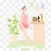 美女饮果汁