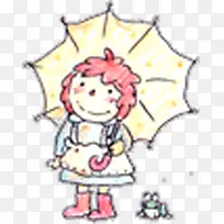 创意合成水彩打伞的小女孩