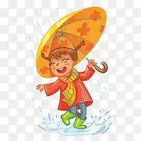 矢量小孩淋雨素材