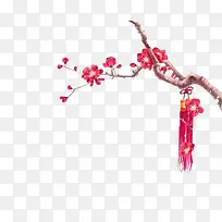 红色中国风花枝装饰图案