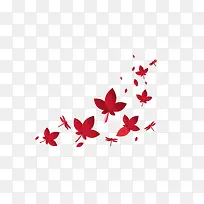 红色唯美剪纸蜻蜓与花装饰图案