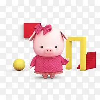 c4d卡通粉色可爱猪猪装饰