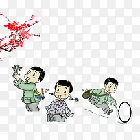 中国风玩耍的小孩梅花腊梅