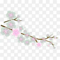 手绘春季粉绿色梅花树叶