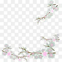手绘春季粉绿色梅花树枝装饰