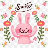 水彩花卉卡通兔子矢量