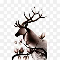 线条鹿和树枝