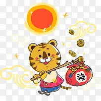 挑福袋的卡通老虎