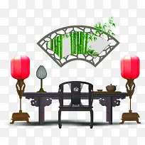 中国风古典桌子椅子屏风