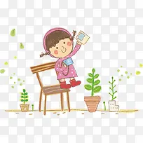 女孩站在椅子上