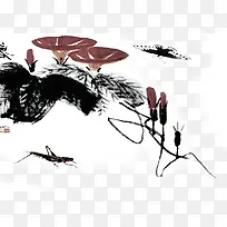 手绘中国风荷叶莲花