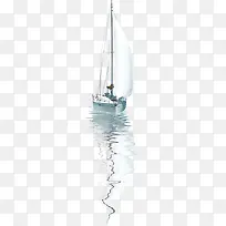 摄影白色海边帆船手绘