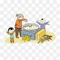 黄色卡通一家人装饰图案