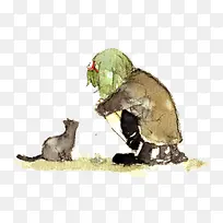 与小猫聊天的女孩子
