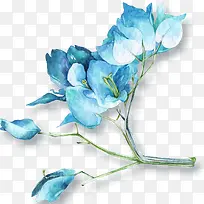蓝色的手绘树枝花朵