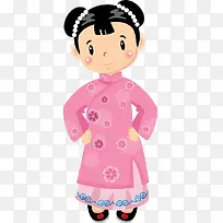 穿着粉红色旗袍的女孩