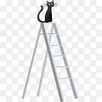 矢量手绘梯子上的猫咪