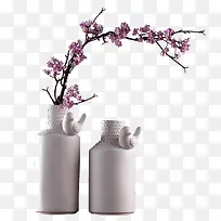 紫色清新花瓶桃花装饰图案