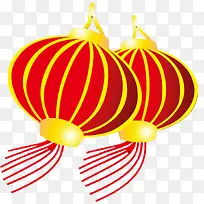 手绘黄红色新年灯笼