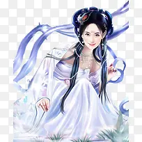 立绘蓝色飘带装女子