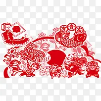 红色鲤鱼剪纸毛笔字