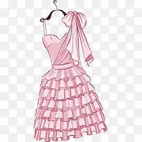矢量手绘粉色连衣裙