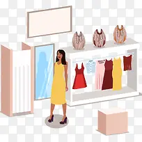 矢量手绘女装店