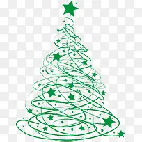 绿色圣诞树线条星星