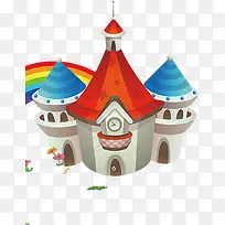 带有彩虹的红蓝城堡卡通