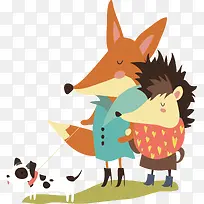 森林动物狐狸与刺猬卡通插画素材