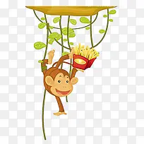 卡通猴子树枝素材