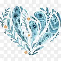 蓝色花卉心形图案