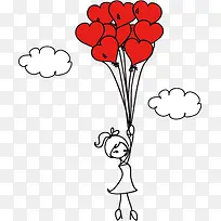 卡通女放飞心形气球