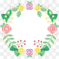 彩色春花圆形边框