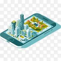 2.5d立体手机城市建筑插画装饰