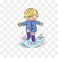 踩水嬉戏的小男孩免抠素材
