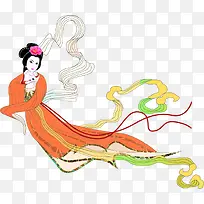 中国画飞天的嫦娥中秋