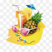 夏日风情 沙滩  果汁 太阳镜