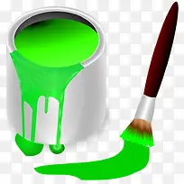 绿色的油漆和刷子
