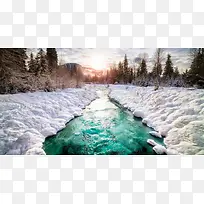 高清环境渲染效果冬天雪景河流