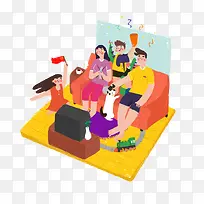 创意手绘全家看球