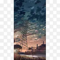天空晚霞动漫插画