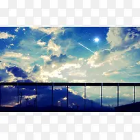 天空白云环境渲染栏杆