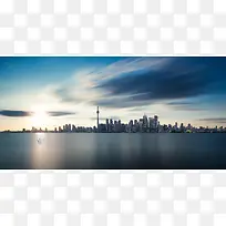 上海水面繁华都市天空云朵